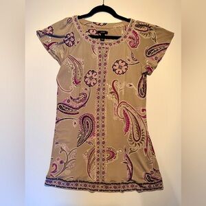 Alfani Grey & Purple Paisley Beaded Tunic Mini Dress - S